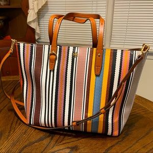 New TORY BURCH authentic Lee Radziwill striped tote shoulder handbag.